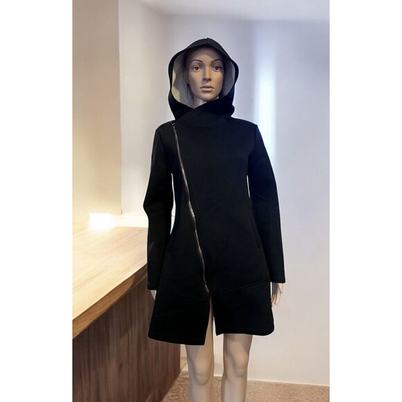 Betsey Johnson hooded jacket women’s longline scuba jacket sz small Asymmetrical - Picture 1 of 16